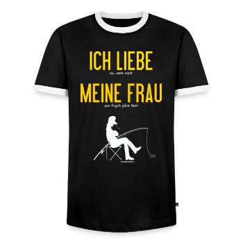 Angel Designs liebe meine Frau angeln RAHMENLOS G - Männer Kontrast-T-Shirt - Schwarz/Weiß - Vorne - AI Model Female 172 light (172cm) & AI Model Male 178 light (178cm)
