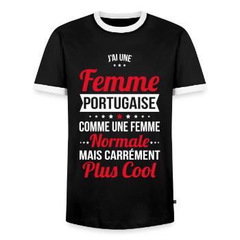 J'ai une femme Portugaise plus cool - T-shirt contrasté Homme - noir/blanc - Devant - AI Model Female 172 light (172cm) & AI Model Male 178 light (178cm)