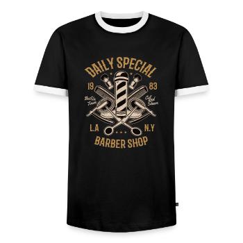 Daily Special Barber Shop - Männer Kontrast-T-Shirt - Schwarz/Weiß - Vorne - AI Model Female 172 light (172cm) & AI Model Male 178 light (178cm)