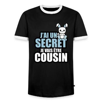 j'ai un secret je vais être cousin - T-shirt contrasté Homme - noir/blanc - Devant - AI Model Female 172 light (172cm) & AI Model Male 178 light (178cm)