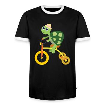 Turtle on tricycle - Men's Ringer Shirt - black/white - Front - AI Model Female 172 light (172cm) & AI Model Male 178 light (178cm)