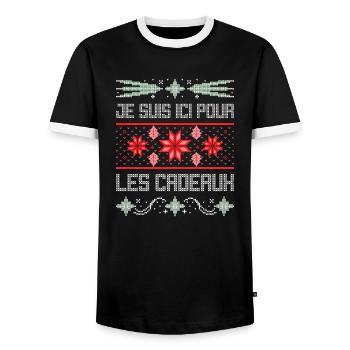 Pull moche de noel t-shirt de noel - T-shirt contrasté Homme - noir/blanc - Devant - AI Model Female 172 light (172cm) & AI Model Male 178 light (178cm)