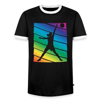 Basketball Player - Men's Ringer Shirt - black/white - Front - AI Model Female 172 light (172cm) & AI Model Male 178 light (178cm)