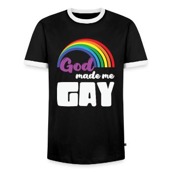 LBGT Flag Gay Pride Dieu humain m’a fait gay - T-shirt contrasté Homme - noir/blanc - Devant - AI Model Female 172 light (172cm) & AI Model Male 178 light (178cm)