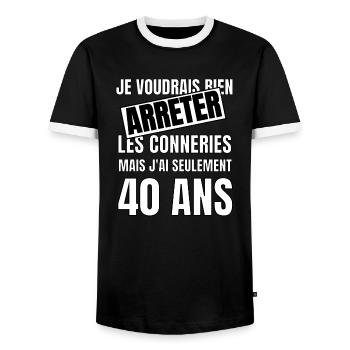 40 ans - T-shirt contrasté Homme - noir/blanc - Devant - AI Model Female 172 light (172cm) & AI Model Male 178 light (178cm)