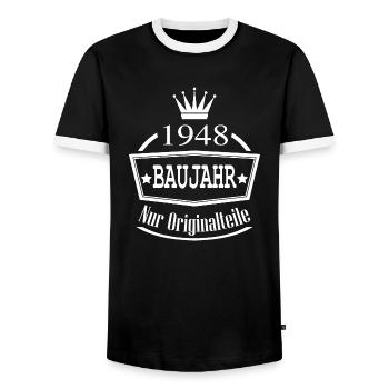Baujahr 1948 Originalteile Jahrgang Geburtstag - Männer Kontrast-T-Shirt - Schwarz/Weiß - Vorne - AI Model Female 172 light (172cm) & AI Model Male 178 light (178cm)