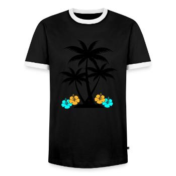 palme hibiskus - Männer Kontrast-T-Shirt - Schwarz/Weiß - Vorne - AI Model Female 172 light (172cm) & AI Model Male 178 light (178cm)