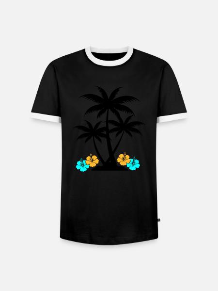 Palm hibiscus - Men's Ringer Shirt - black/white