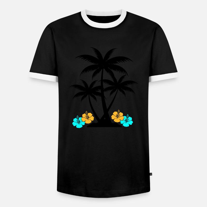 Palm hibiscus - Men's Ringer Shirt - black/white
