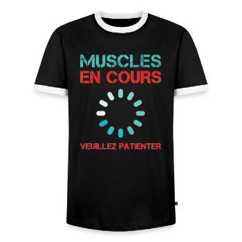 Muscles en cours veuillez patienter Fitness Humour - T-shirt contrasté Homme - noir/blanc - Devant - AI Model Female 172 light (172cm) & AI Model Male 178 light (178cm)