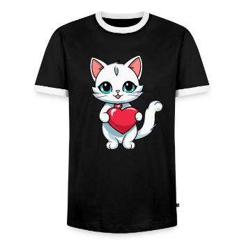 Coeur de chat - Saint-Valentin - T-shirt contrasté Homme - noir/blanc - Devant - AI Model Female 172 light (172cm) & AI Model Male 178 light (178cm)