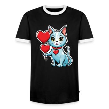 Coeur de chat - Saint-Valentin - T-shirt contrasté Homme - noir/blanc - Devant - AI Model Female 172 light (172cm) & AI Model Male 178 light (178cm)
