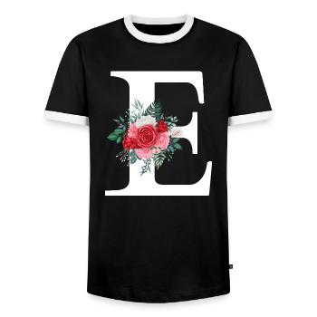 Lettre e floral rouge - T-shirt contrasté Homme - noir/blanc - Devant - AI Model Female 172 light (172cm) & AI Model Male 178 light (178cm)