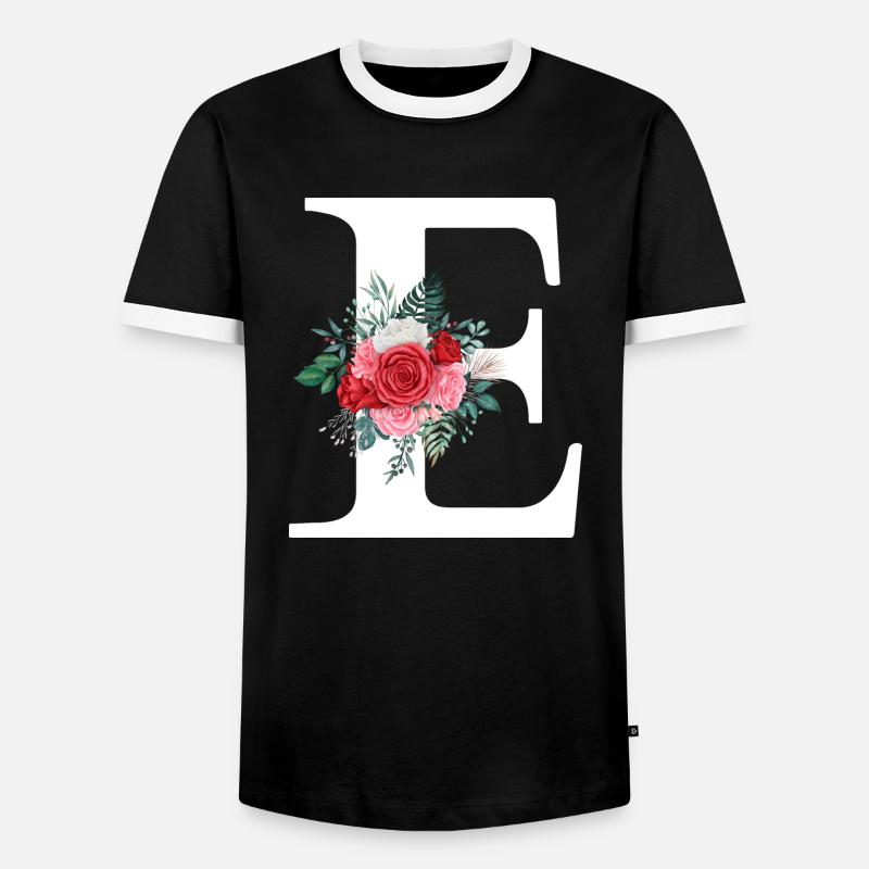 Roter Blumenbuchstabe E - Männer Kontrast-T-Shirt - Schwarz/Weiß