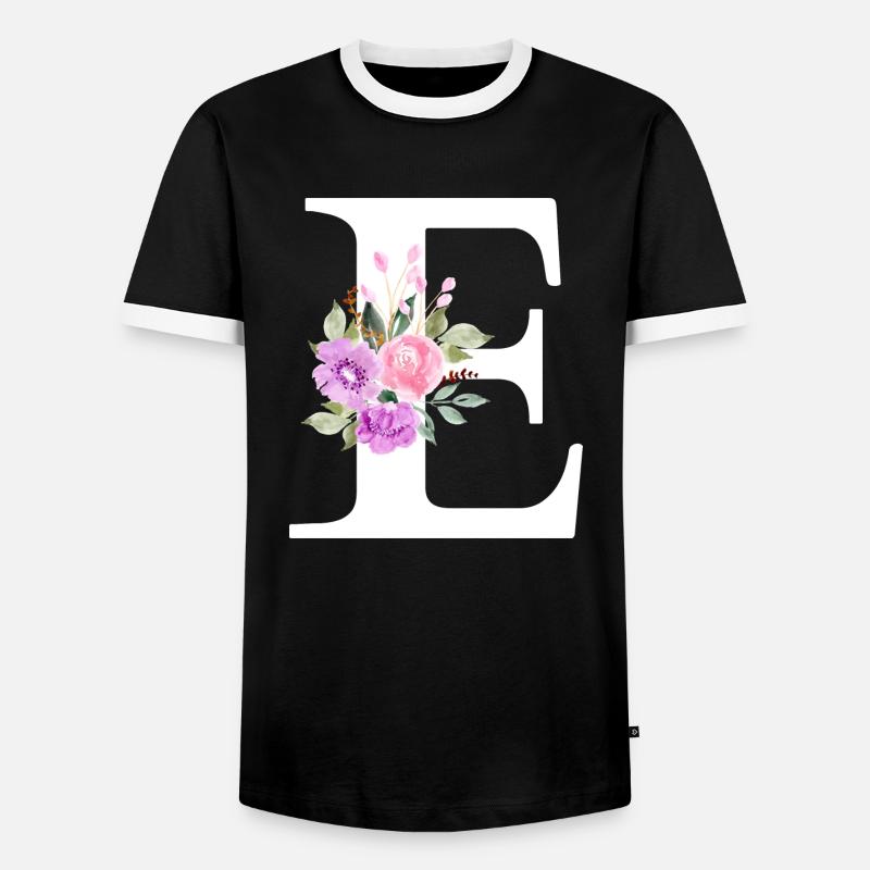 Lila Blumenbuchstabe E - Männer Kontrast-T-Shirt - Schwarz/Weiß