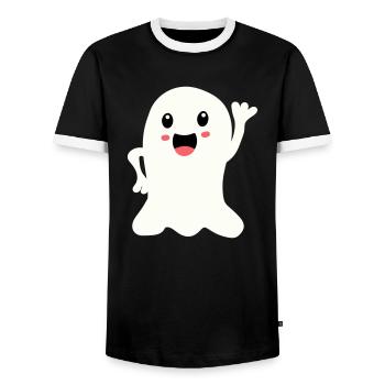 Ghost 2 - Men's Ringer Shirt - black/white - Front - AI Model Female 172 light (172cm) & AI Model Male 178 light (178cm)