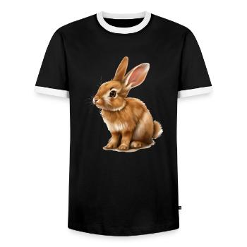 Hares and rabbits have become rare - Men's Ringer Shirt - black/white - Front - AI Model Female 172 light (172cm) & AI Model Male 178 light (178cm)