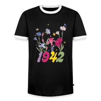Année de naissance 1942 fleurs sauvages - T-shirt contrasté Homme - noir/blanc - Devant - AI Model Female 172 light (172cm) & AI Model Male 178 light (178cm)