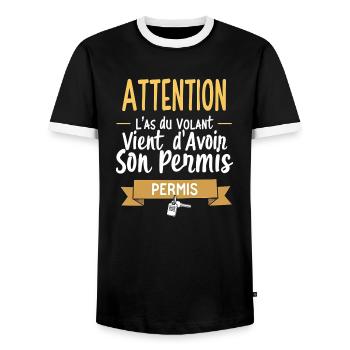 Jeune Conducteur - Humour Permis - T-shirt contrasté Homme - noir/blanc - Devant - AI Model Female 172 light (172cm) & AI Model Male 178 light (178cm)
