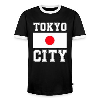 Tokyo City, Japan - Men's Ringer Shirt - black/white - Front - AI Model Female 172 light (172cm) & AI Model Male 178 light (178cm)
