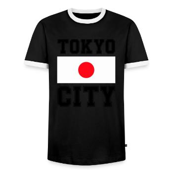 Tokyo City, Japan - Men's Ringer Shirt - black/white - Front - AI Model Female 172 light (172cm) & AI Model Male 178 light (178cm)