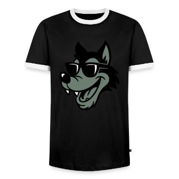 Wolf Comic - Männer Kontrast-T-Shirt - Schwarz/Weiß - Vorne - AI Model Female 172 light (172cm) & AI Model Male 178 light (178cm)