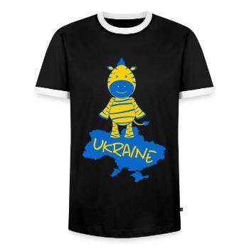 support UKRAINE "ukrainisches zebra" slava ukraini - Männer Kontrast-T-Shirt - Schwarz/Weiß - Vorne - AI Model Female 172 light (172cm) & AI Model Male 178 light (178cm)
