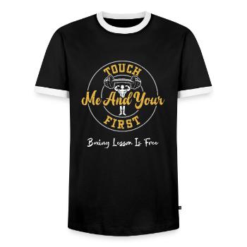 Touch Me And Your First Boxing L... - Männer Kontrast-T-Shirt - Schwarz/Weiß - Vorne - AI Model Female 172 light (172cm) & AI Model Male 178 light (178cm)