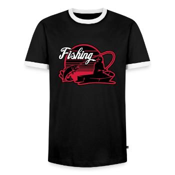 fishing - Men's Ringer Shirt - black/white - Front - AI Model Female 172 light (172cm) & AI Model Male 178 light (178cm)