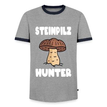 Porcini Mushroom Mushroom Mushroom Hunter - Men's Ringer Shirt - grey/navy  - Front - AI Model Female 172 light (172cm) & AI Model Male 178 light (178cm)