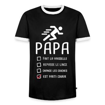 Papa est parti courir fête des pères footing - T-shirt contrasté Homme - noir/blanc - Devant - AI Model Female 172 light (172cm) & AI Model Male 178 light (178cm)