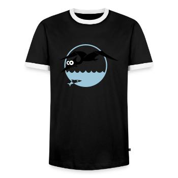 Flugsaurier jagt Fisch, Dino, Drachen, Urzeit - Männer Kontrast-T-Shirt - Schwarz/Weiß - Vorne - AI Model Female 172 light (172cm) & AI Model Male 178 light (178cm)