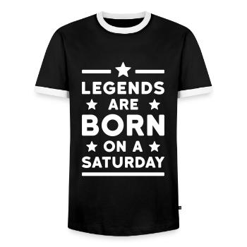 Legends are born on a Saturday (lines, stars) - Men's Ringer Shirt - black/white - Front - AI Model Female 172 light (172cm) & AI Model Male 178 light (178cm)