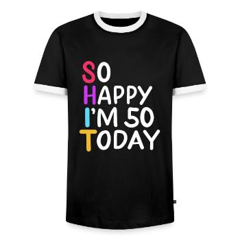 50th Birthday So Happy I'm 50 Today Age 50 Gift - Men's Ringer Shirt - black/white - Front - AI Model Female 172 light (172cm) & AI Model Male 178 light (178cm)