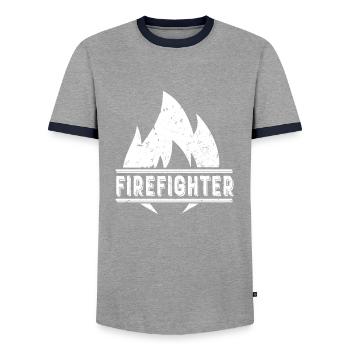 Pompier lutte contre les incendies Incendie Incendie - T-shirt contrasté Homme - gris/marine  - Devant - AI Model Female 172 light (172cm) & AI Model Male 178 light (178cm)