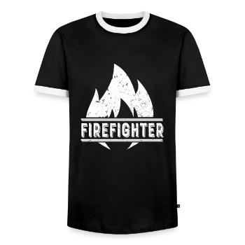 Pompier lutte contre les incendies Incendie Incendie - T-shirt contrasté Homme - noir/blanc - Devant - AI Model Female 172 light (172cm) & AI Model Male 178 light (178cm)