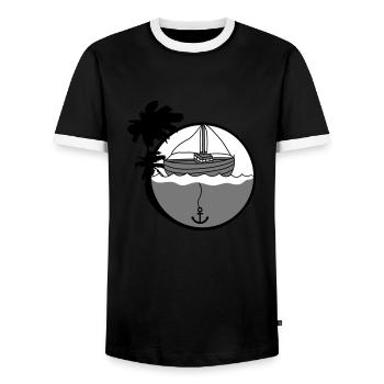 island holiday palm trees anchored anchor throw park b - Men's Ringer Shirt - black/white - Front - AI Model Female 172 light (172cm) & AI Model Male 178 light (178cm)
