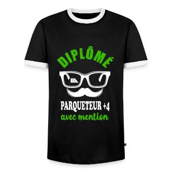 Diplôme parqueteur +4 avec mention t-shirt - T-shirt contrasté Homme - noir/blanc - Devant - AI Model Female 172 light (172cm) & AI Model Male 178 light (178cm)