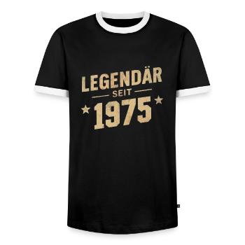 Legendary since 1975 - Men's Ringer Shirt - black/white - Front - AI Model Female 172 light (172cm) & AI Model Male 178 light (178cm)