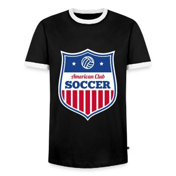 American Club Soccer Retro Fussball Logo - Men's Ringer Shirt - black/white - Front - AI Model Female 172 light (172cm) & AI Model Male 178 light (178cm)