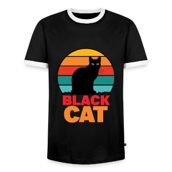 Chat noir -black cat - T-shirt contrasté Homme - noir/blanc - Devant - AI Model Female 172 light (172cm) & AI Model Male 178 light (178cm)