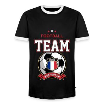 France - Men's Ringer Shirt - black/white - Front - AI Model Female 172 light (172cm) & AI Model Male 178 light (178cm)