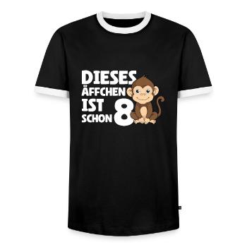 8ème anniversaire 2016 - ce singe a déjà 8 ans - T-shirt contrasté Homme - noir/blanc - Devant - AI Model Female 172 light (172cm) & AI Model Male 178 light (178cm)