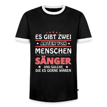 Singer gift - two types of... design - Men's Ringer Shirt - black/white - Front - AI Model Female 172 light (172cm) & AI Model Male 178 light (178cm)