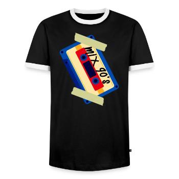 90's Mix Tape Cassette - Men's Ringer Shirt - black/white - Front - AI Model Female 172 light (172cm) & AI Model Male 178 light (178cm)