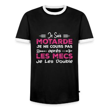 Je Suis Motarde - Humour Cadeau Motarde - T-shirt contrasté Homme - noir/blanc - Devant - AI Model Female 172 light (172cm) & AI Model Male 178 light (178cm)