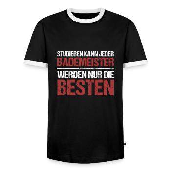 Studieren kann jeder; Bademeister sind die Besten - Männer Kontrast-T-Shirt - Schwarz/Weiß - Vorne - AI Model Female 172 light (172cm) & AI Model Male 178 light (178cm)