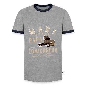 Mari papa camionneur légende pour maman - T-shirt contrasté Homme - gris/marine  - Devant - AI Model Female 172 light (172cm) & AI Model Male 178 light (178cm)
