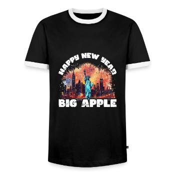 Happy New Year with fireworks in New York - Men's Ringer Shirt - black/white - Front - AI Model Female 172 light (172cm) & AI Model Male 178 light (178cm)