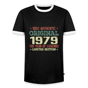 Legend since 1979 Born in 1979 - 45th Birthday - Men's Ringer Shirt - black/white - Front - AI Model Female 172 light (172cm) & AI Model Male 178 light (178cm)